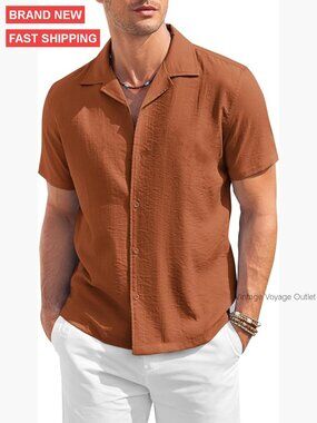 Men's Casual Short Sleeve Button Down Shirt Summer Cuban Beach Style
